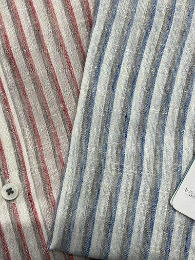 Linen fabric mandarin collar stripes shirt