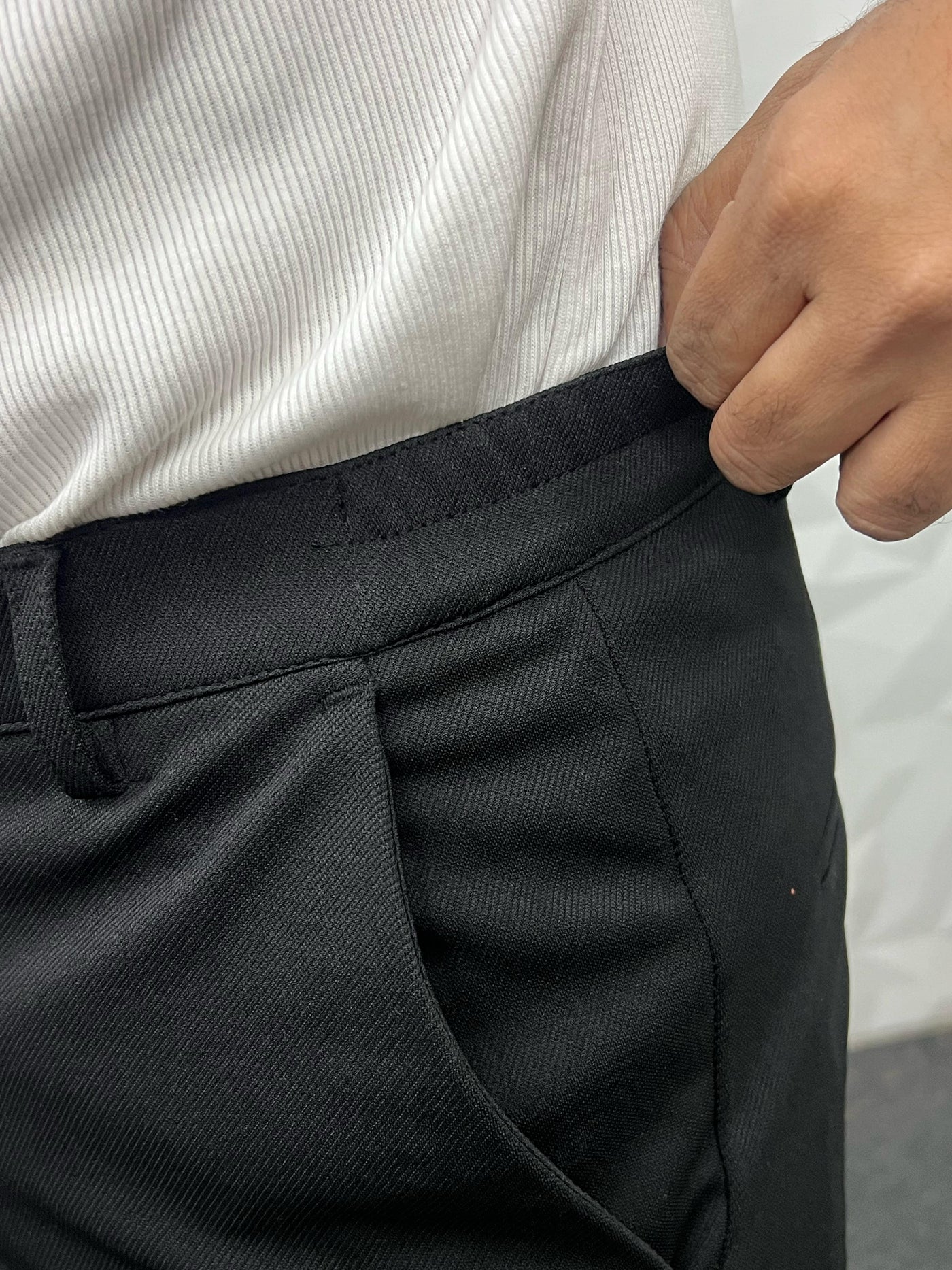 Flexi waist cotton twill black trouser