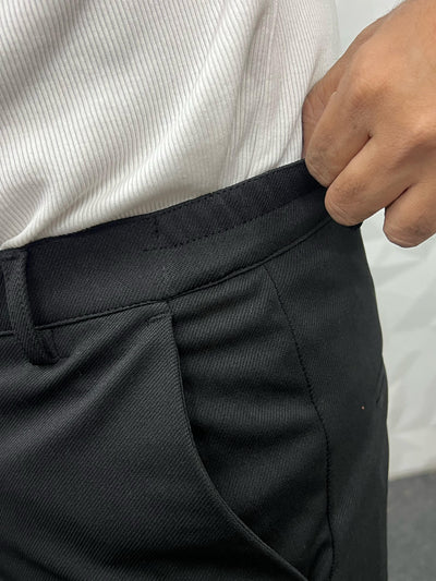 Flexi waist cotton twill black trouser