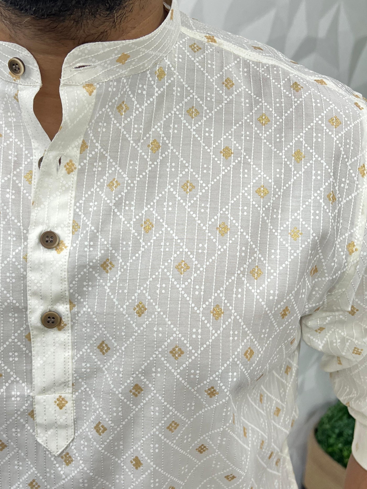 Special jacquard white short kurta
