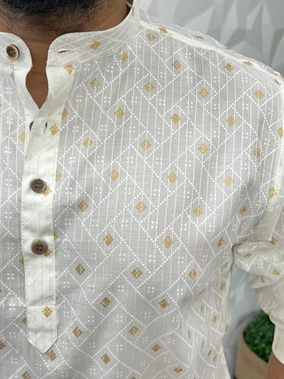 Special jacquard white short kurta