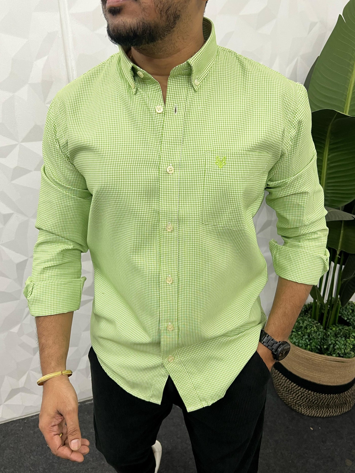 Oxford fabric formal small chex shirt