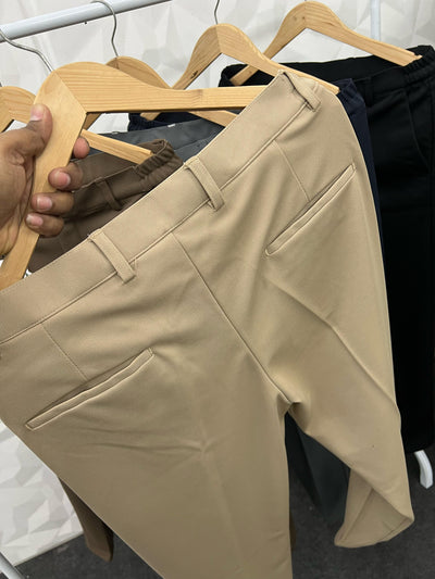 Flexi waist cotton twill cream trouser