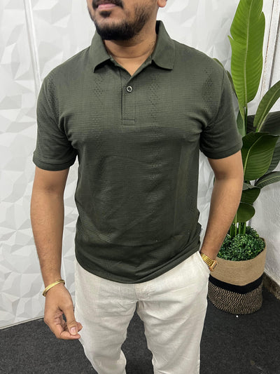 Cotton texture fabric collar t-shirt