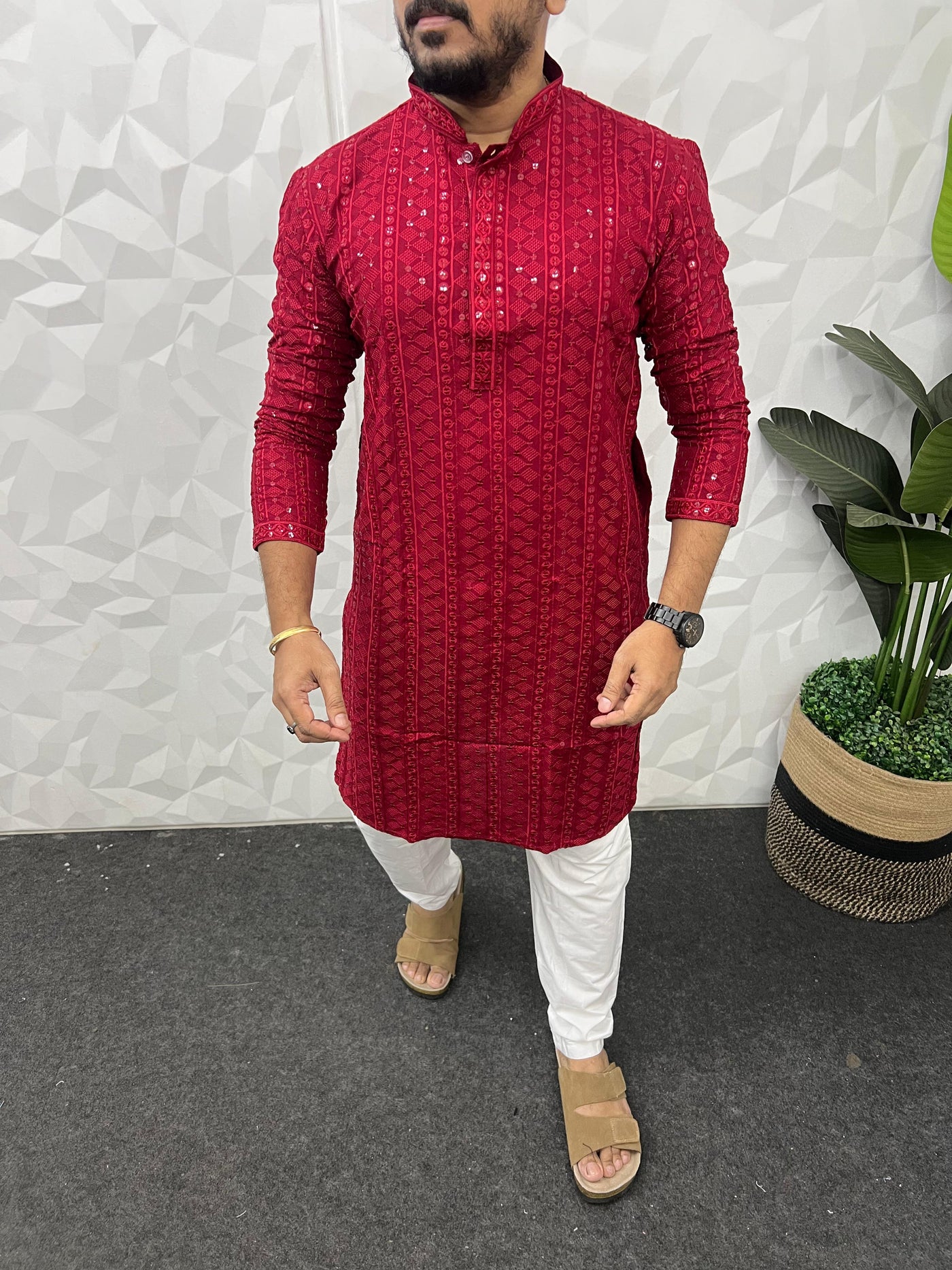 Lucknowi fabric long kurta