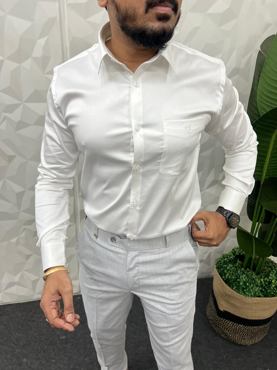 Vardhman satin lycra shirt ( white )