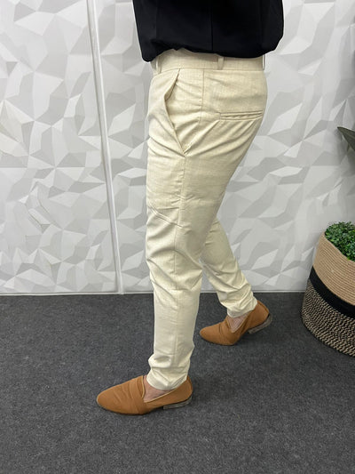 Linen fabric ankle trouser ( cream )