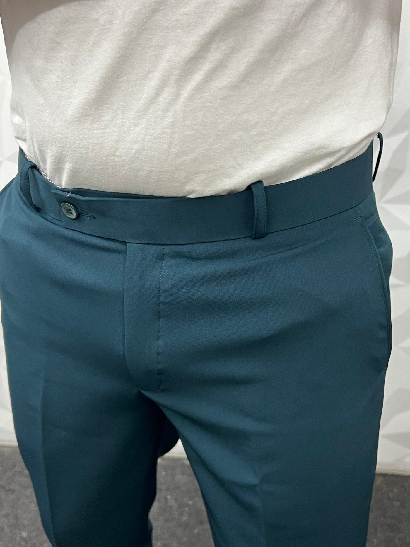 Cotton lycra fabric teal green trouser