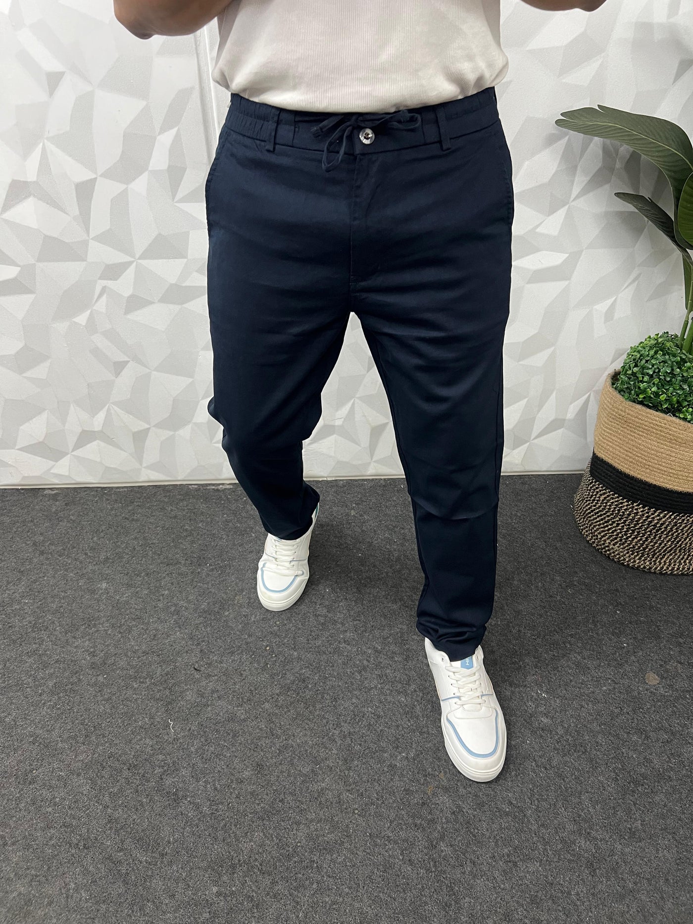 Dobby linen fabric pants