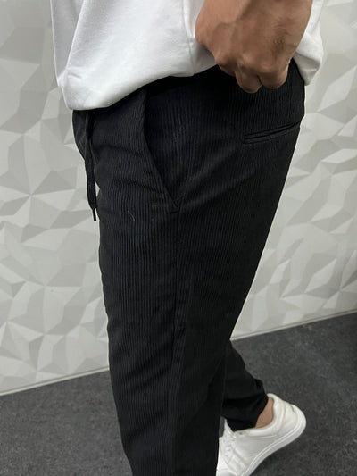Imported corduroy baggy fit pants ( black )