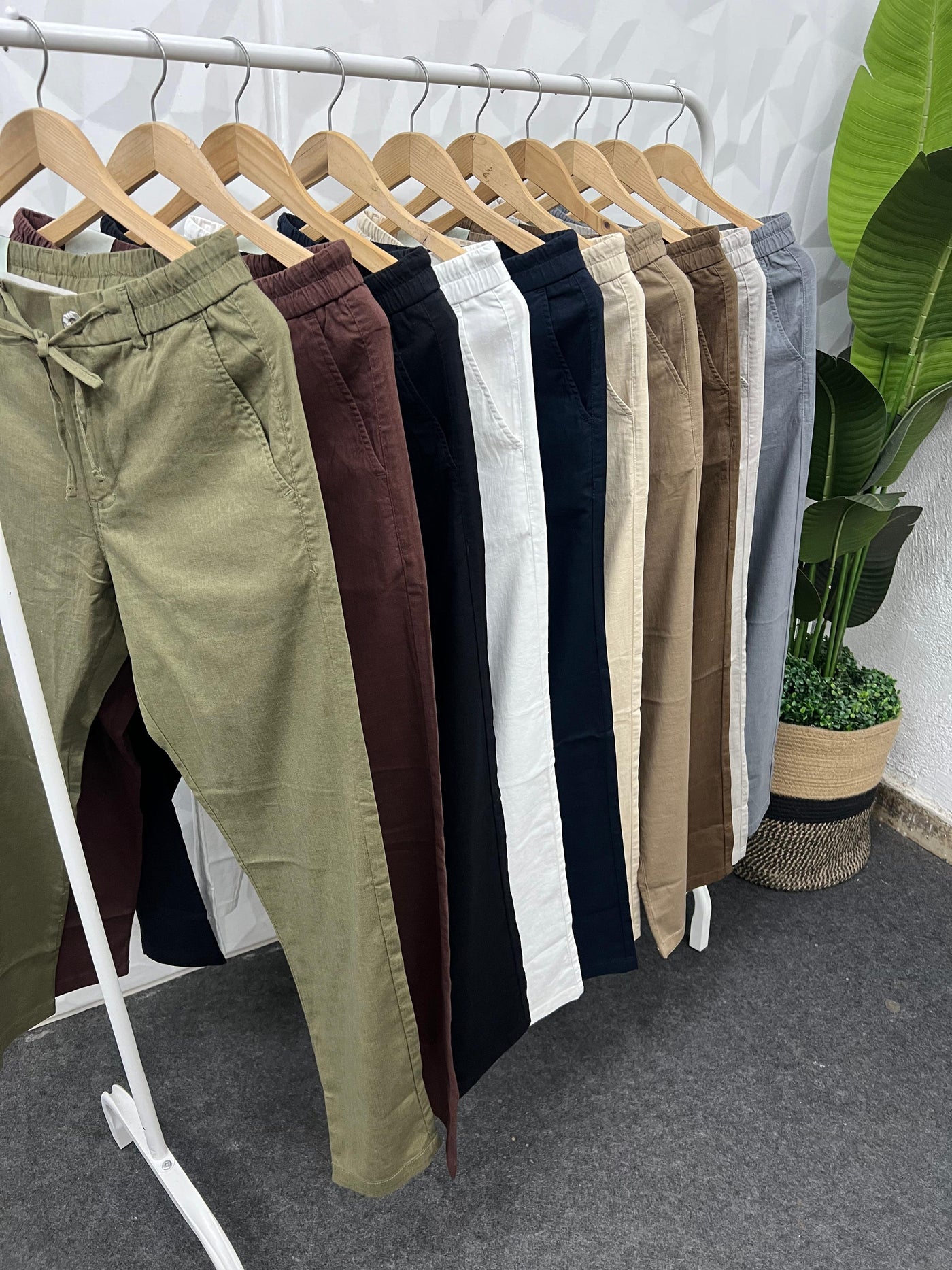 Dobby linen fabric pants