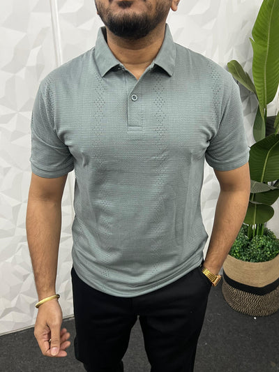 Cotton texture fabric collar t-shirt