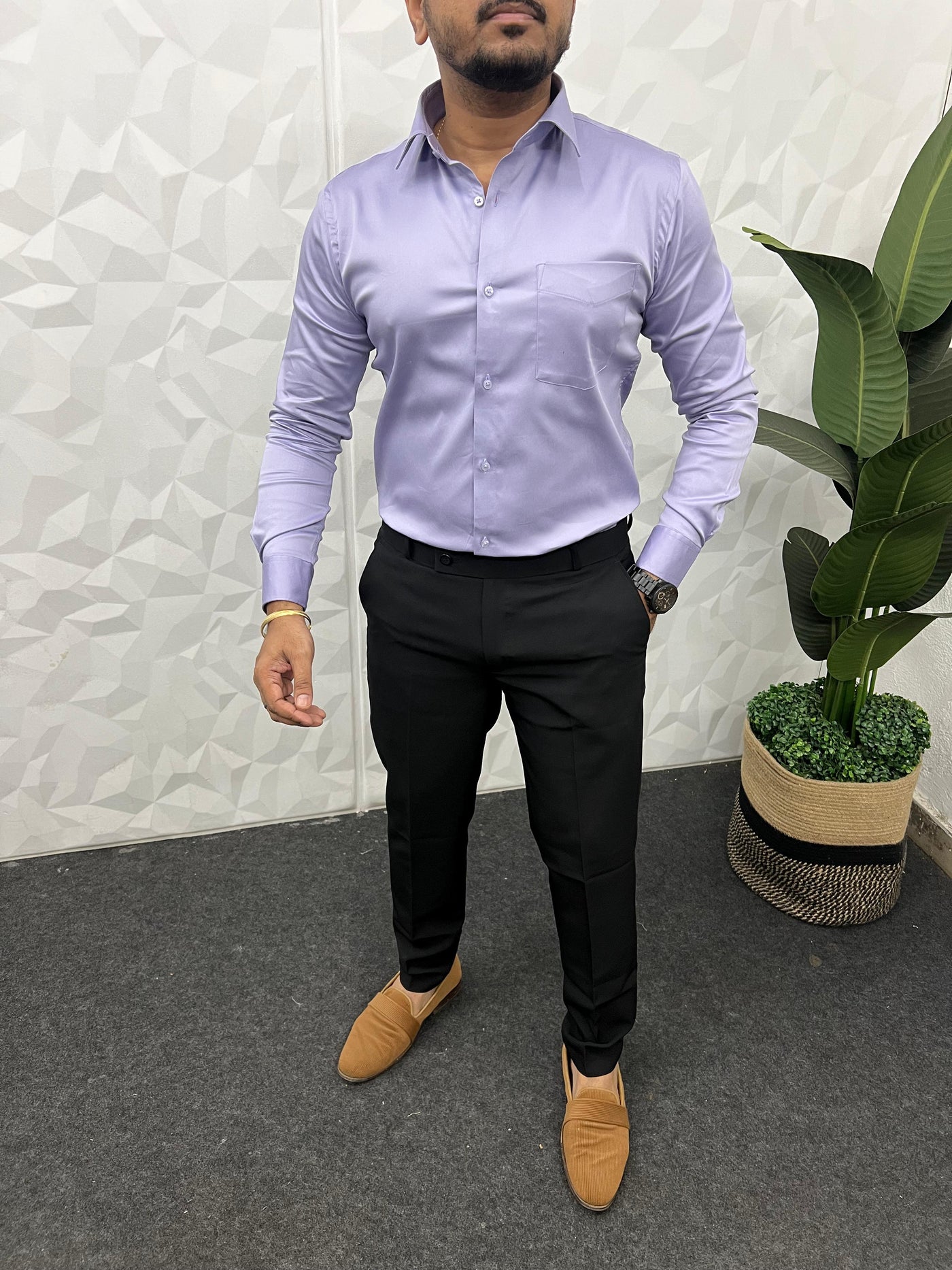 Cotton lycra plain shirt (Lilac)