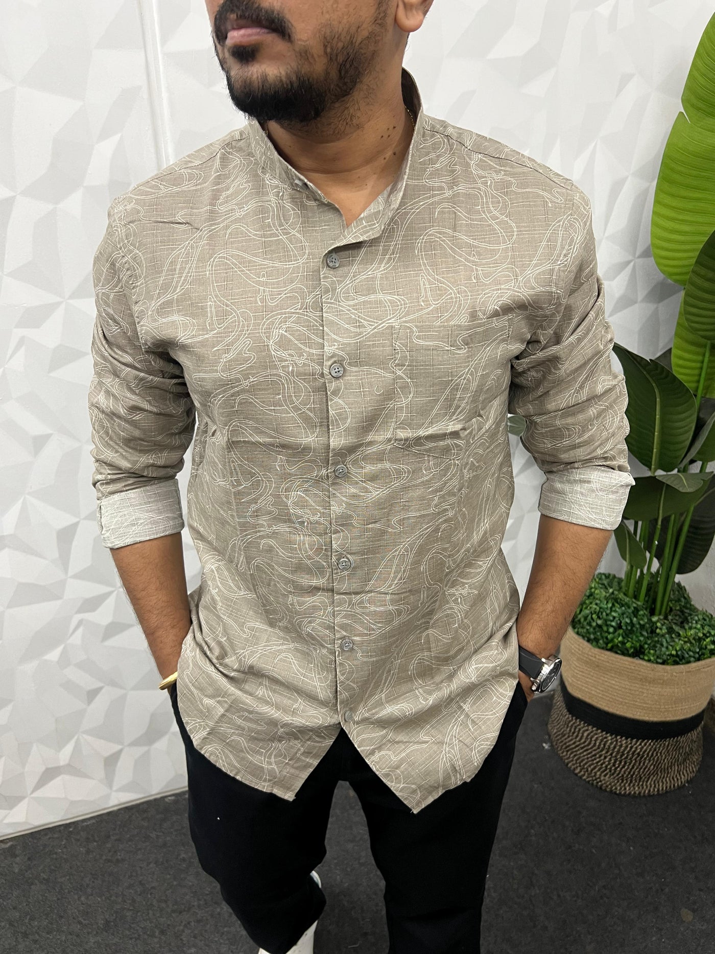Mandarin collar printed shirt