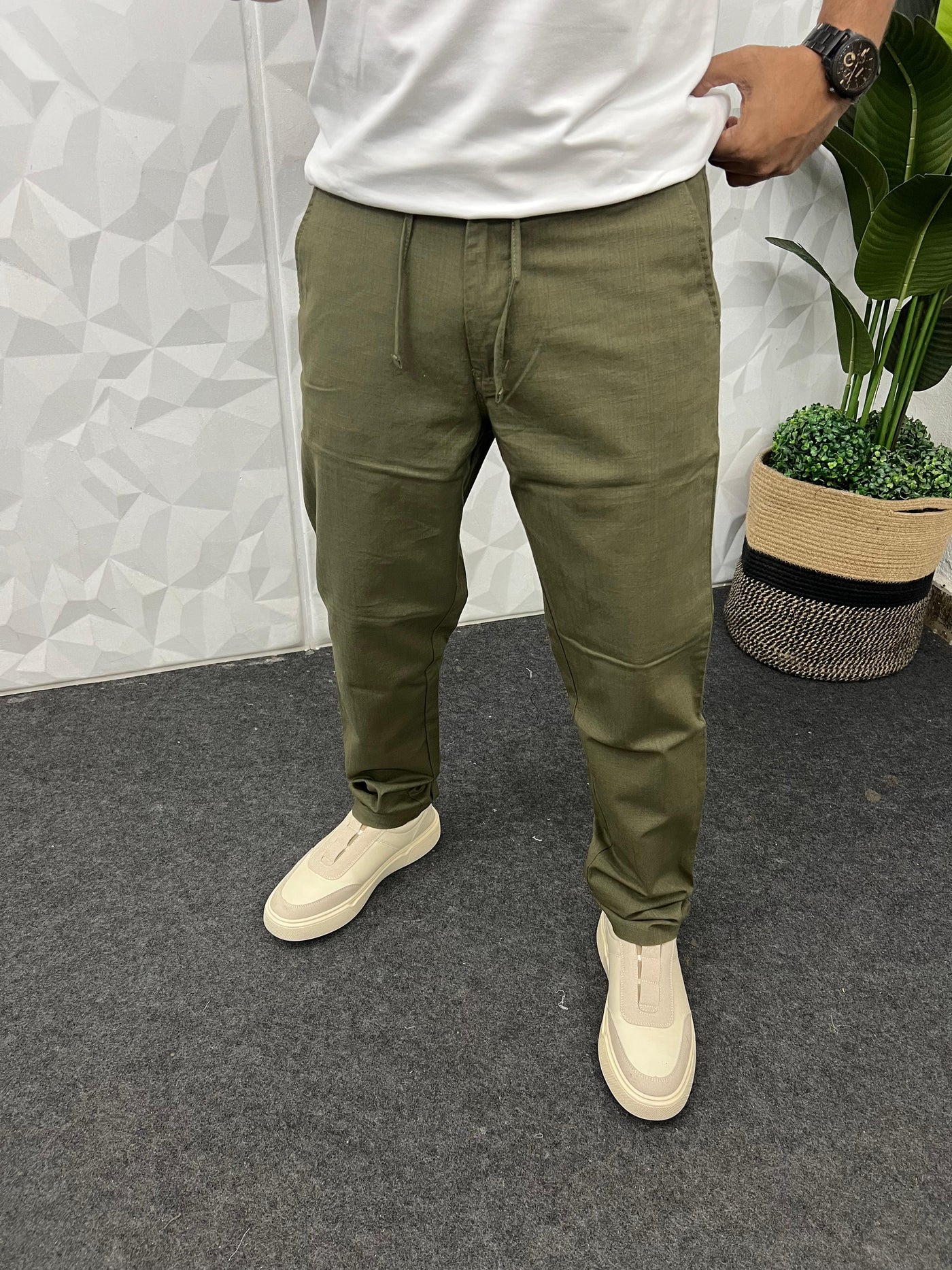 Blend linen fabric chino pant