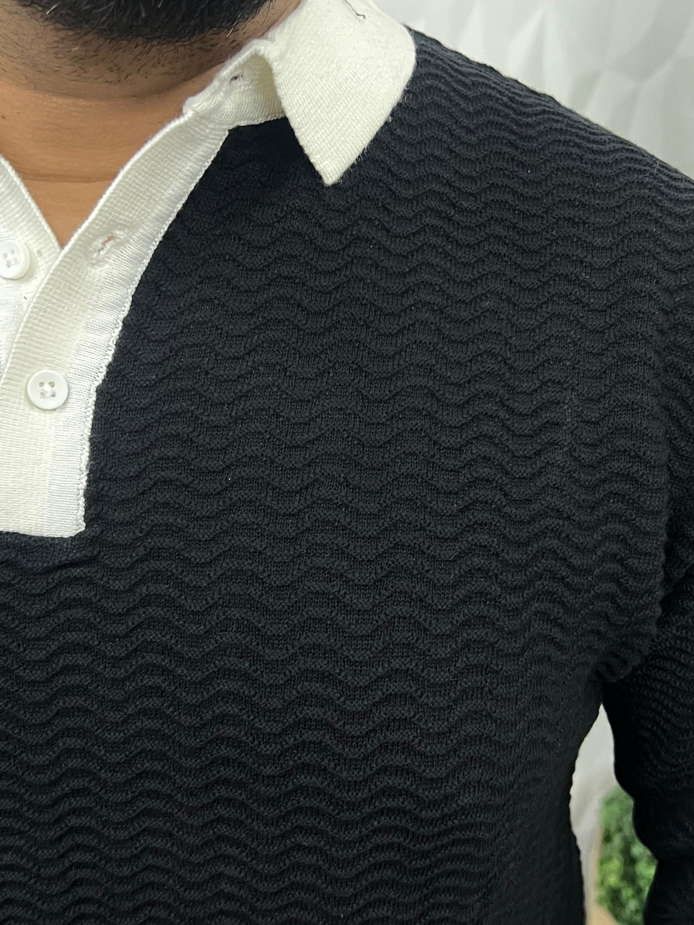 Flat knit collar full sleeve t-shirt