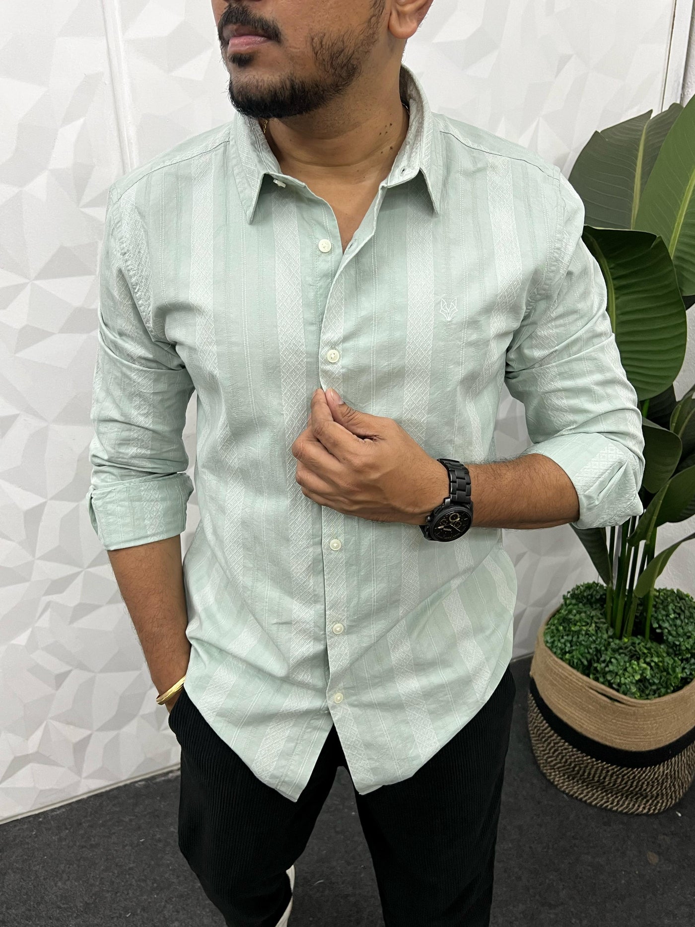 Cotton dobby giza stripes shirt