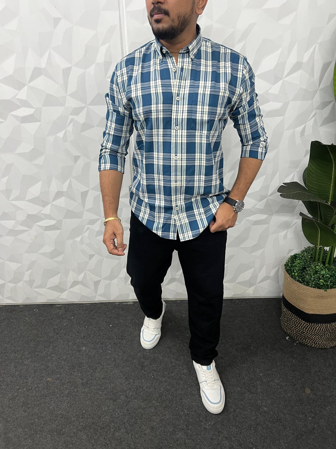 Oxford fabric yarn dyed chex shirt