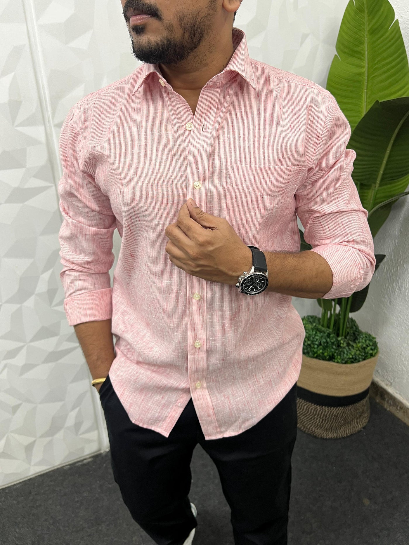 Oxford fabric fine stripes shirt