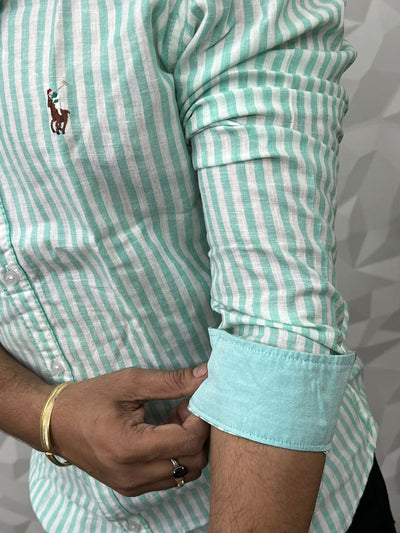 Squeeze Linen stripes shirt ( ocean )