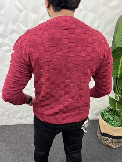 Bold knitted full sleeve t-shirt ( maroon )