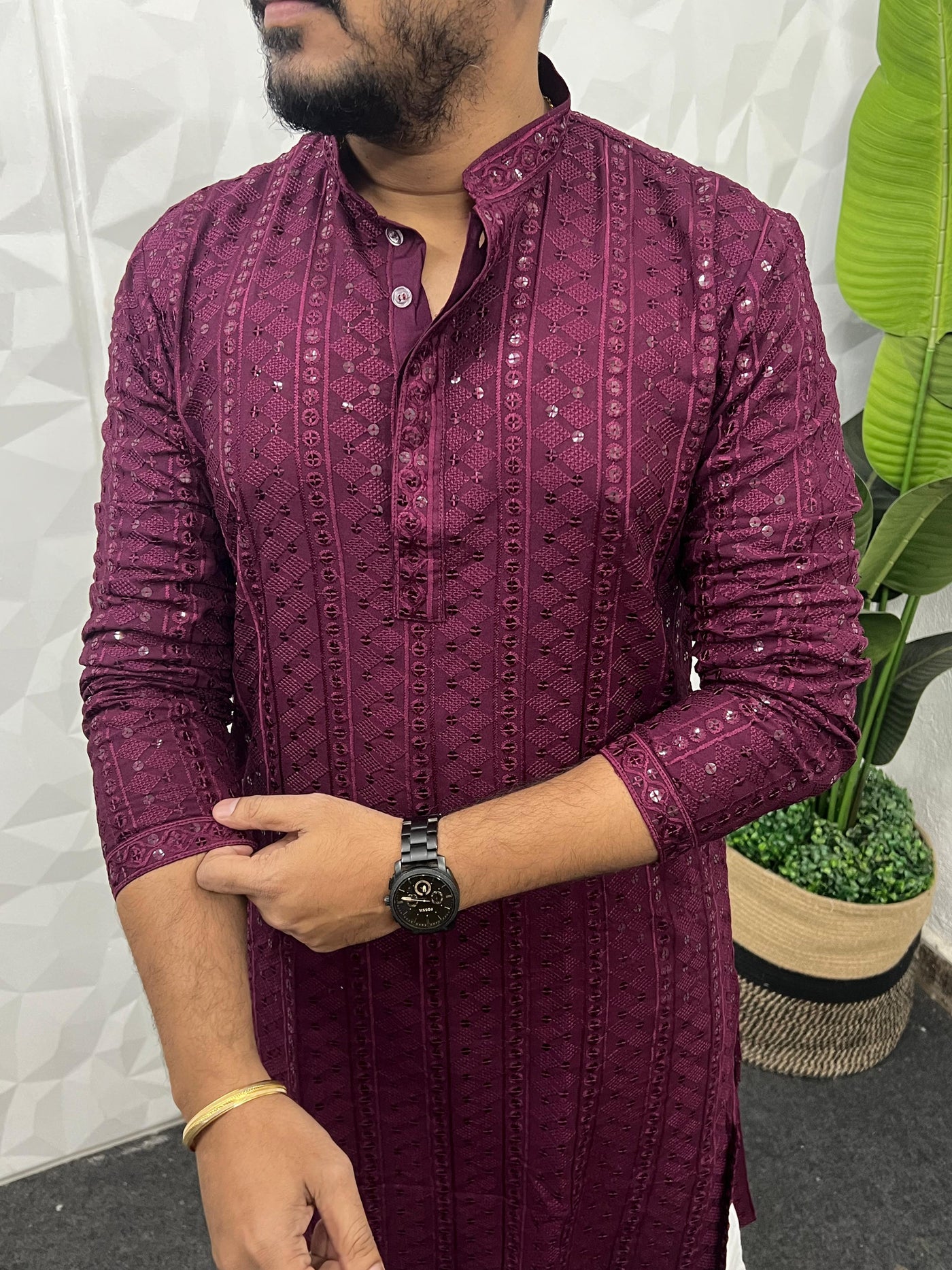 Lucknowi fabric long kurta