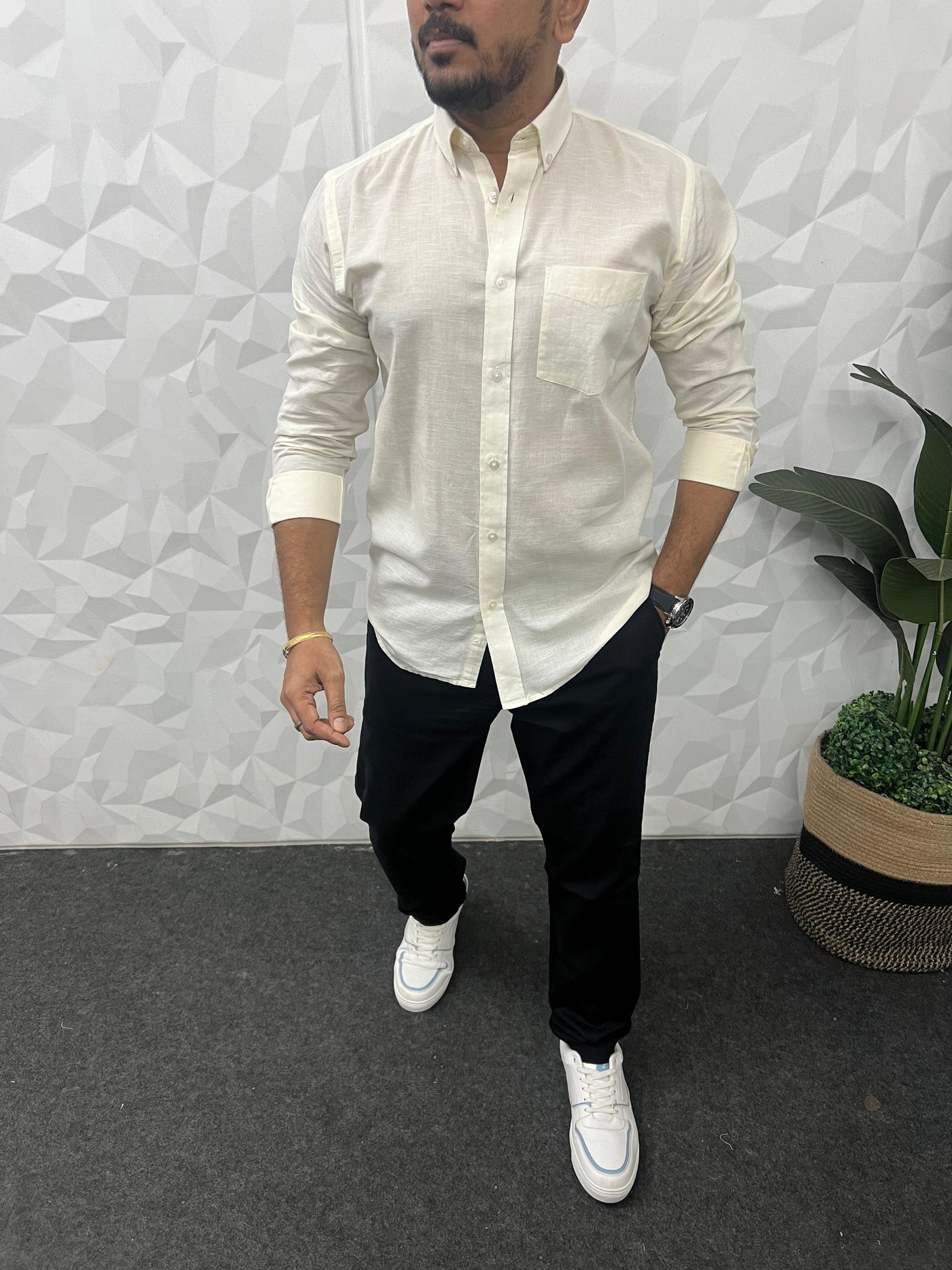 Cotton slub linen plain shirt
