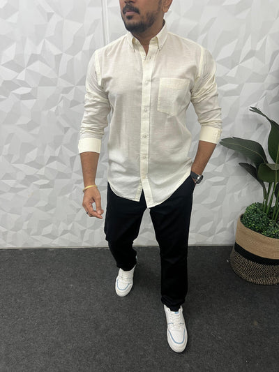 Cotton slub linen plain shirt