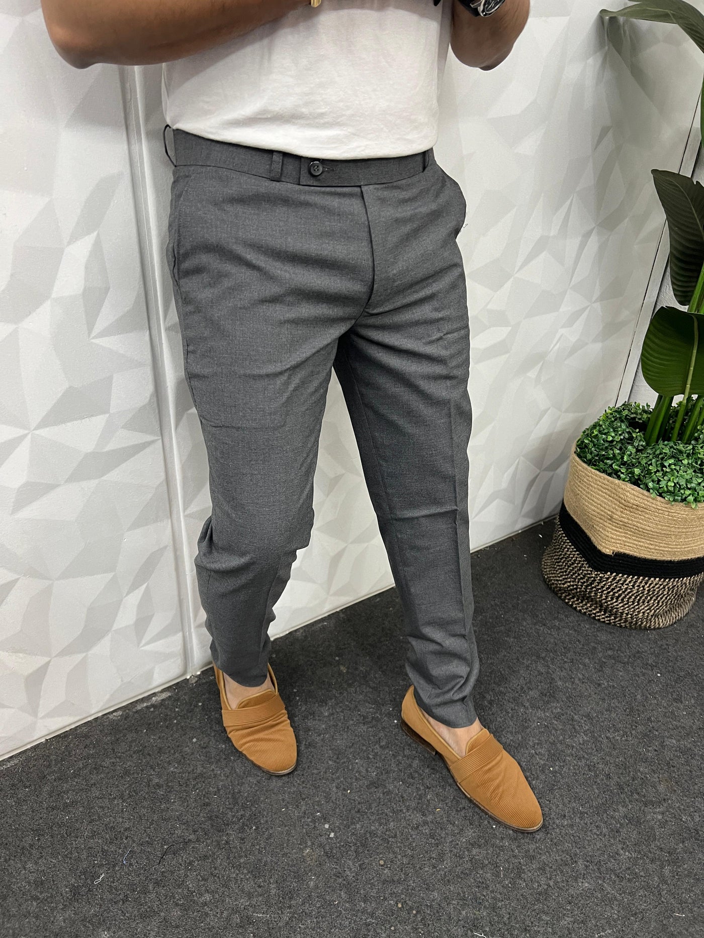 Cotton melange fabric trouser ( grey )