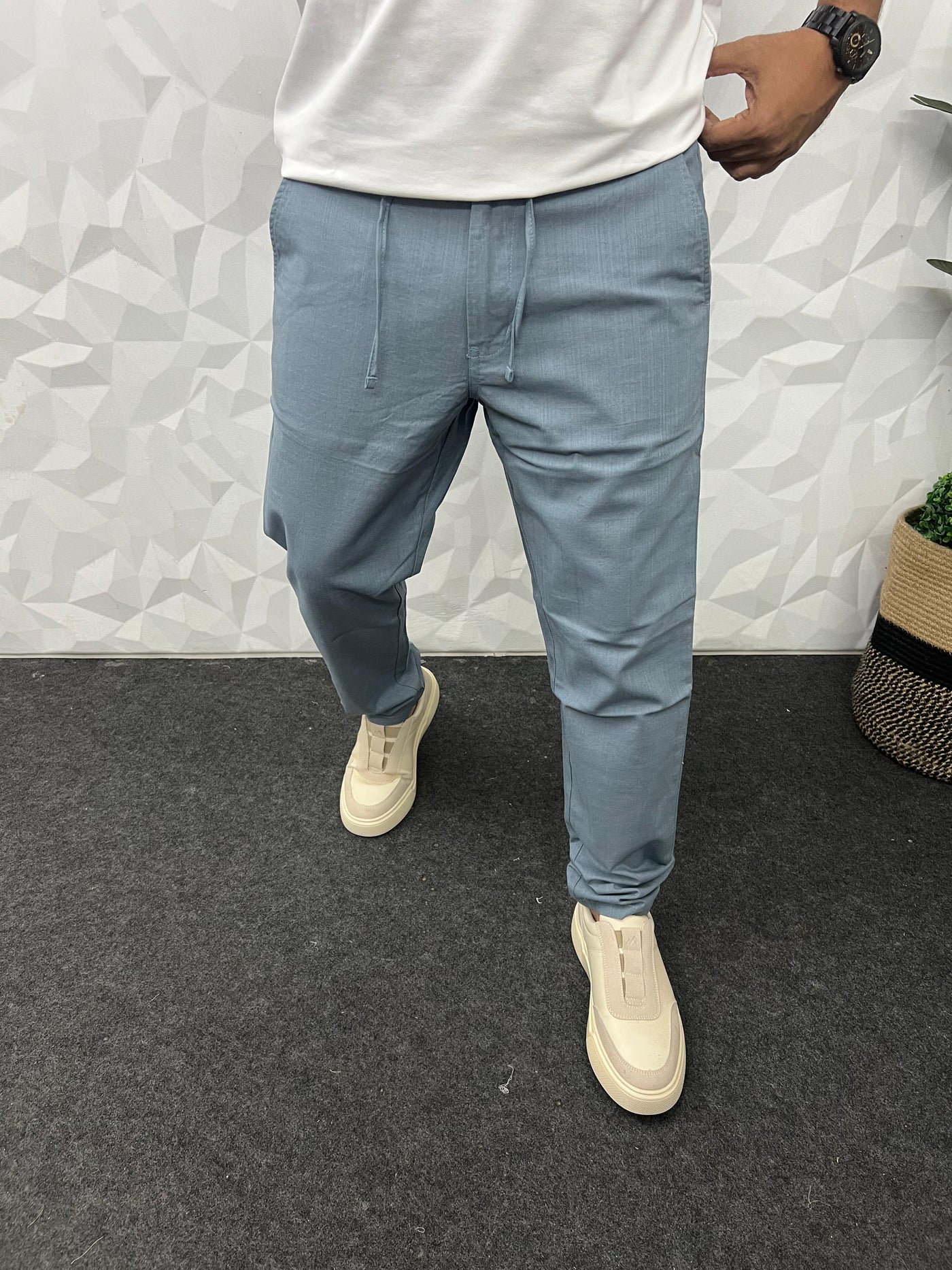 Blend linen fabric chino pant