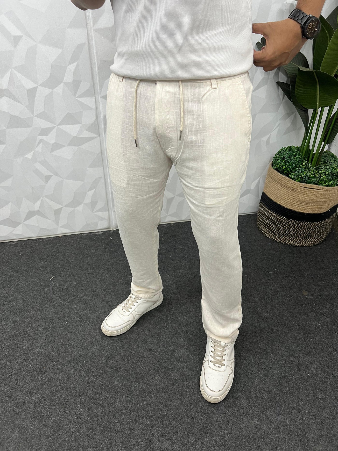 Imported fabric linen pants ( Beige )