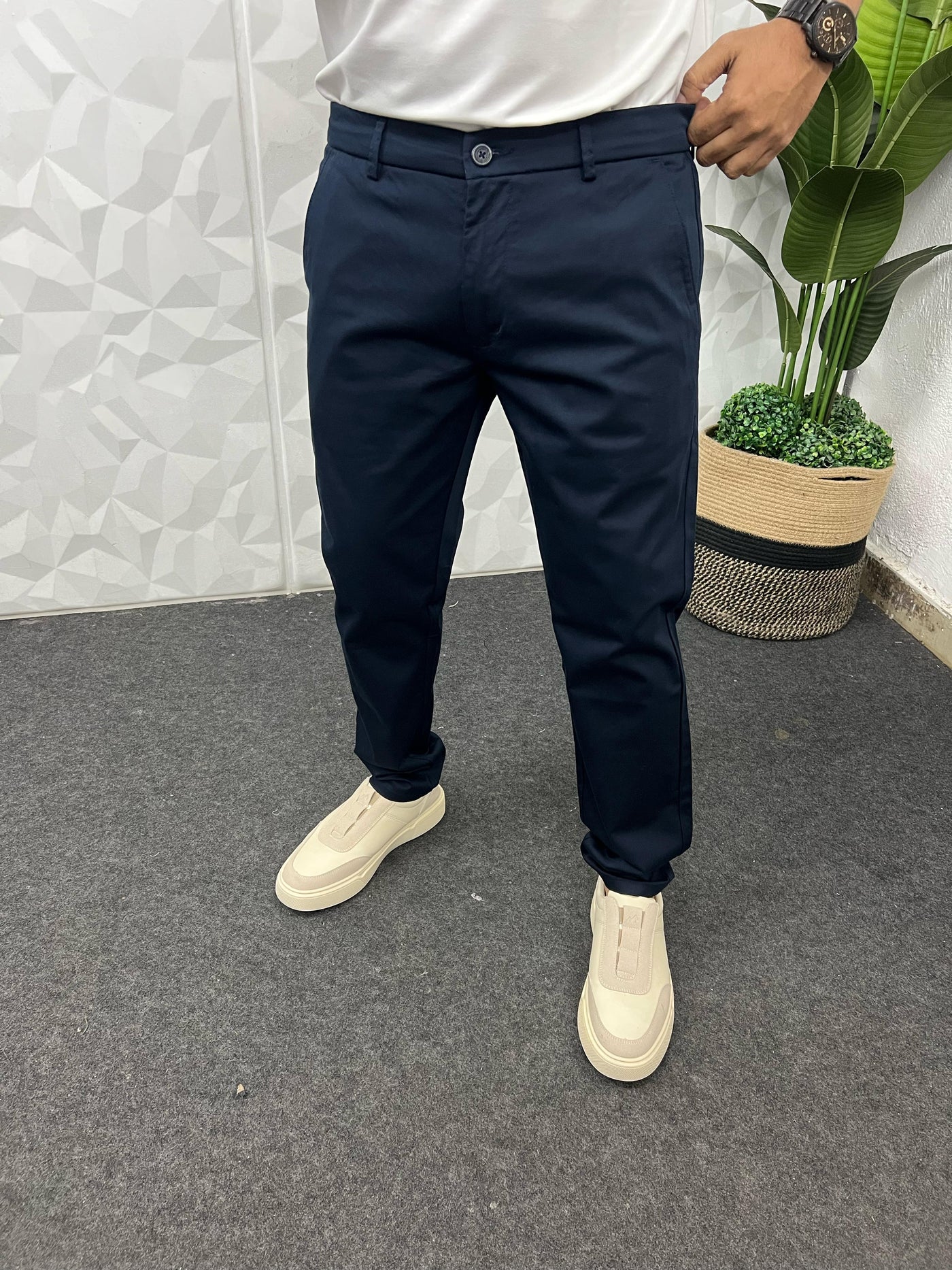 Cotton soft feel ankle chinos ( navy blue )