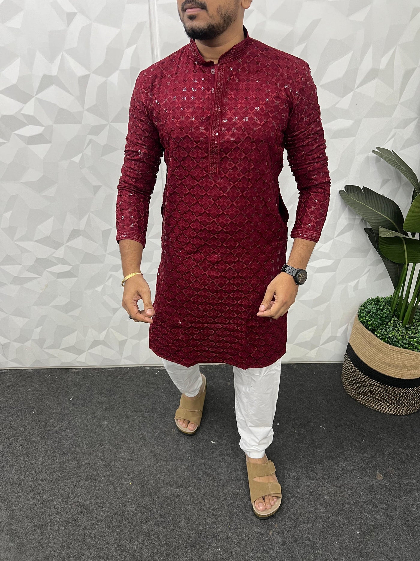 Lucknowi fabric long kurta