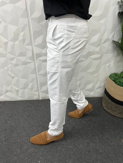 Linen fabric ankle trouser ( white )