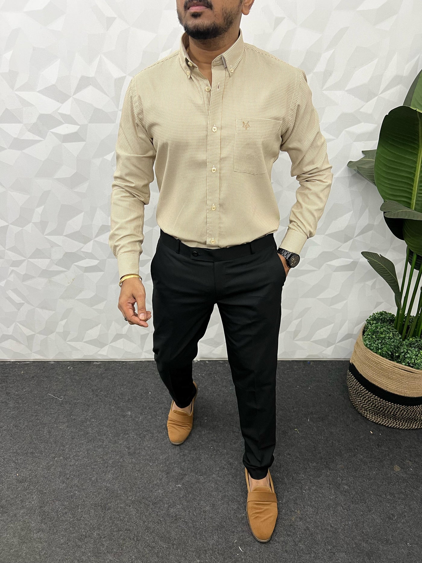 Oxford fabric formal small chex shirt