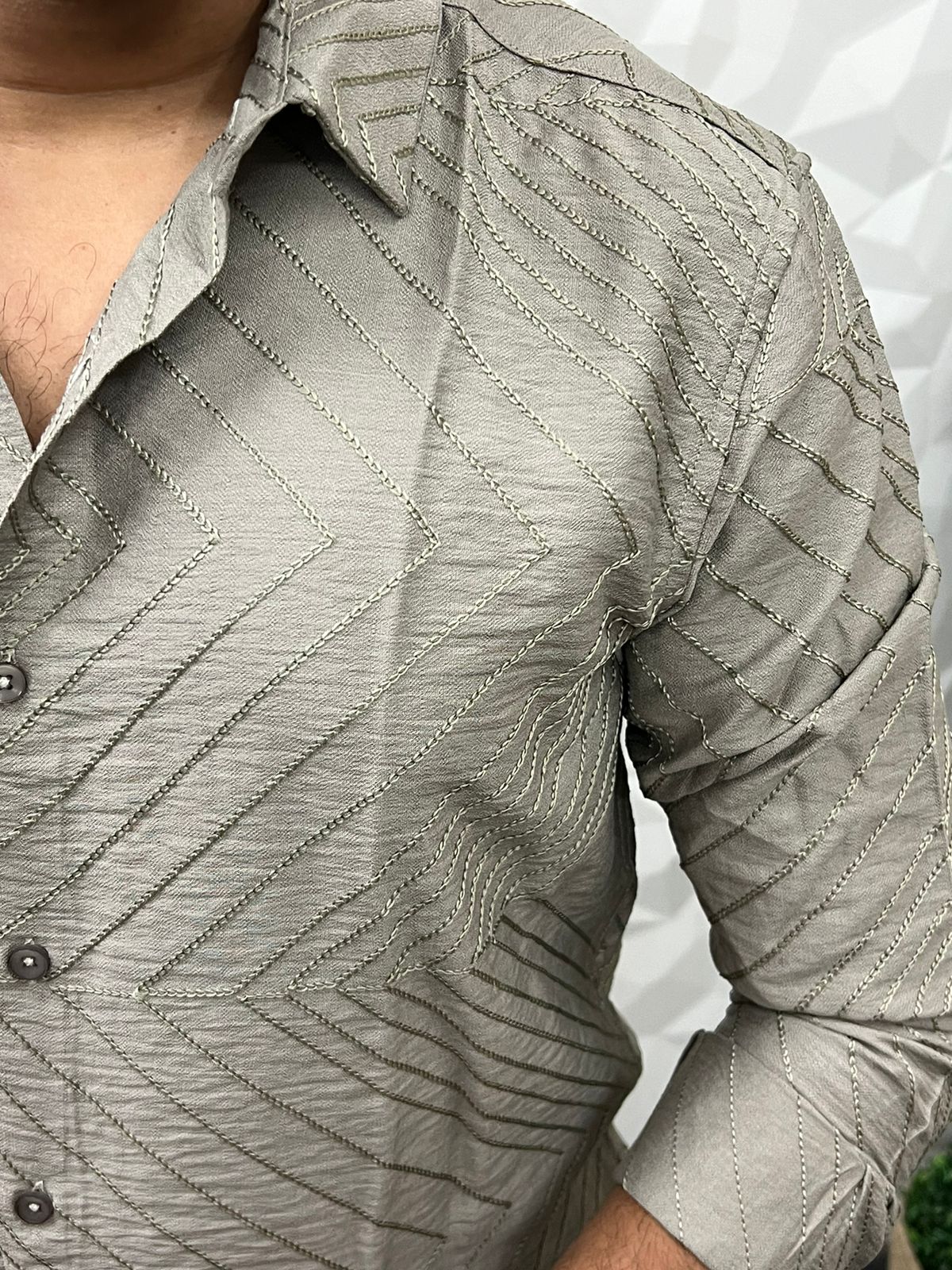 Turkey imp fabric embroidery shirt ( stone grey )