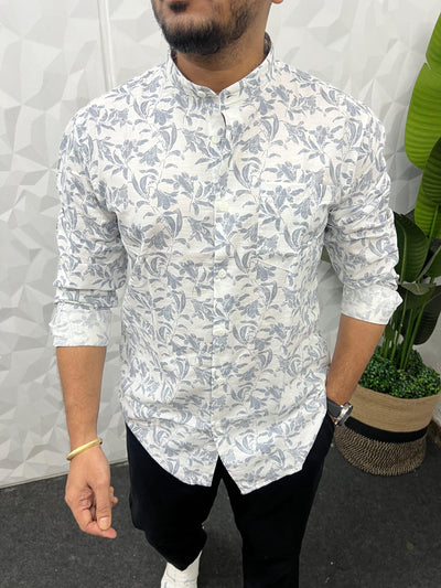 Mandarin collar printed shirt
