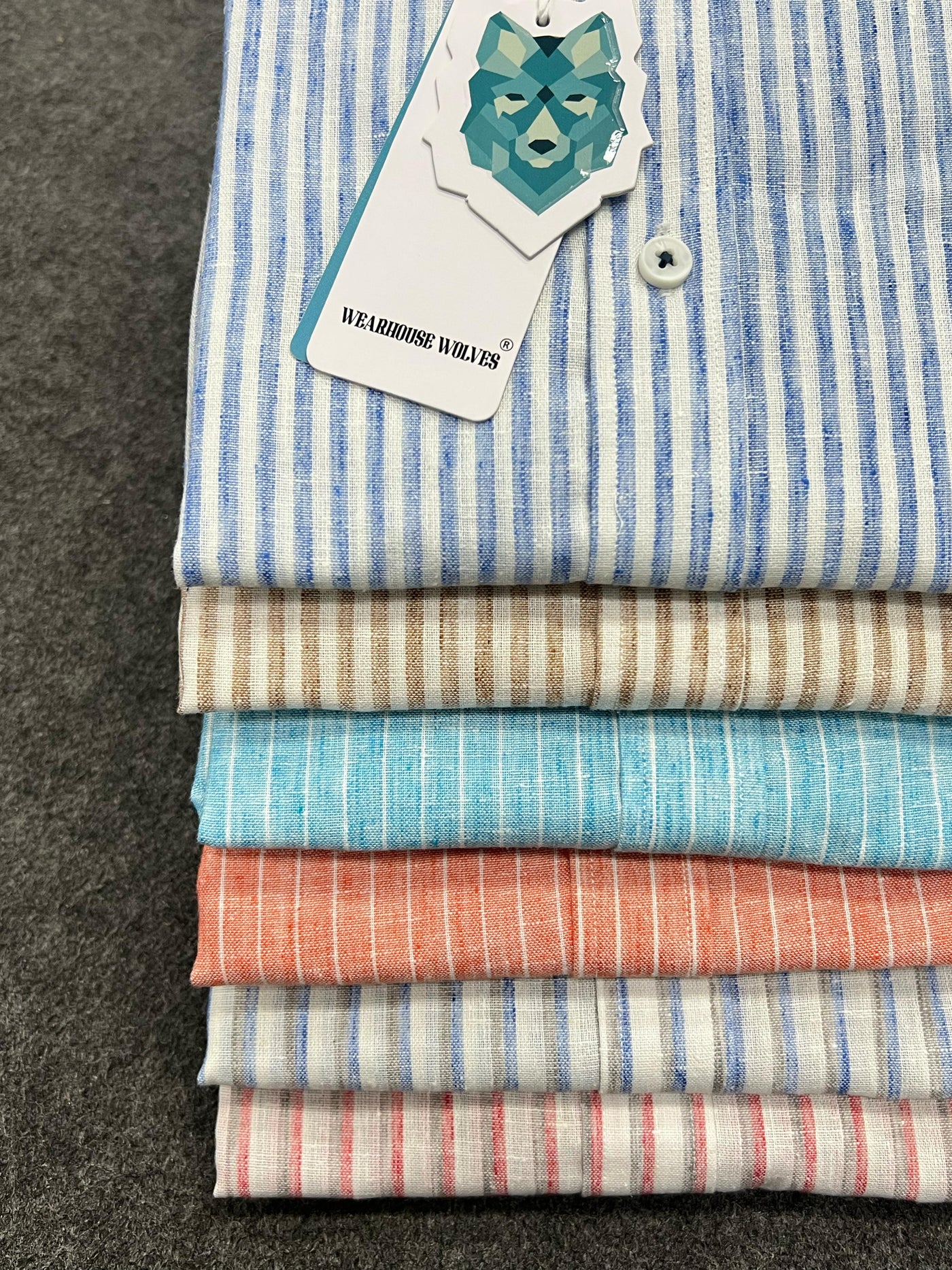 Linen fabric mandarin collar stripes shirt