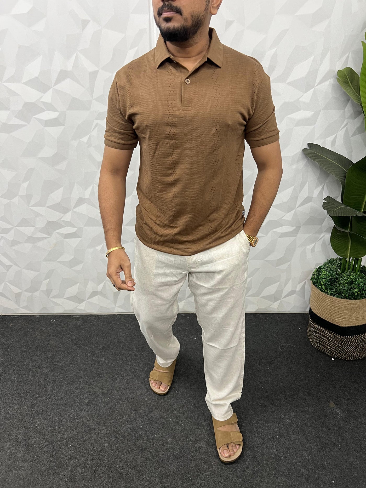 Cotton texture fabric collar t-shirt