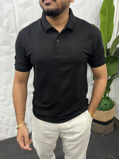 Cotton texture fabric collar t-shirt