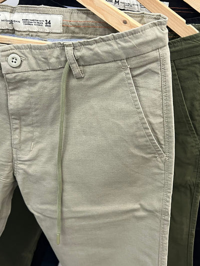 Linen fabric chino pant ( bottle green )