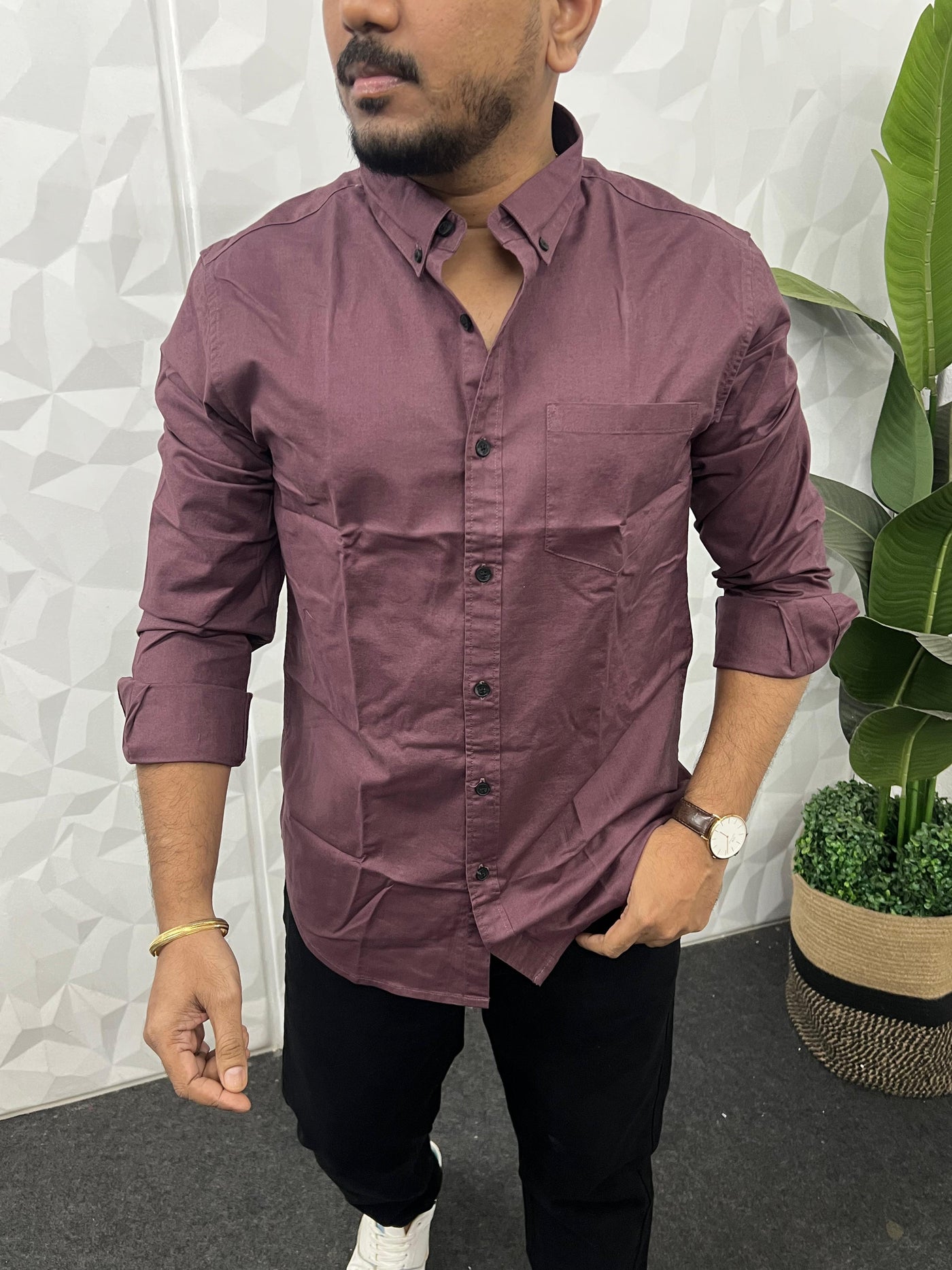 Oxford fabric plain shirt