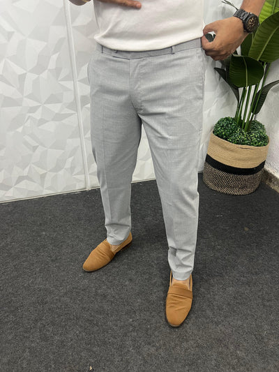 Melange cotton fabric trouser ( Light Grey)