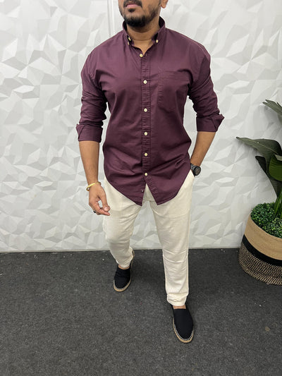 Oxford lycra solid shirt (Wine)