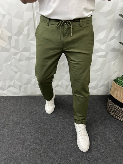 Linen fabric chino pant ( bottle green )