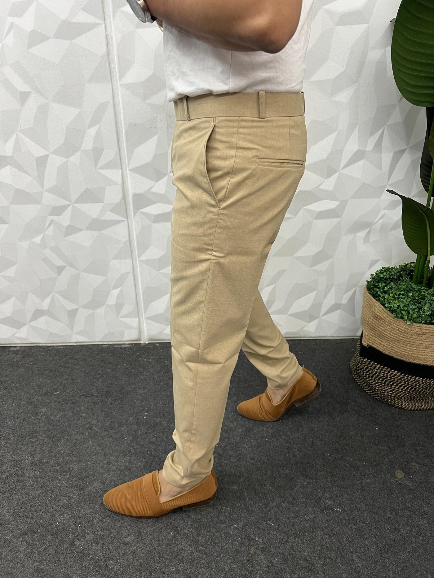 Cotton melange fabric trouser ( cream )