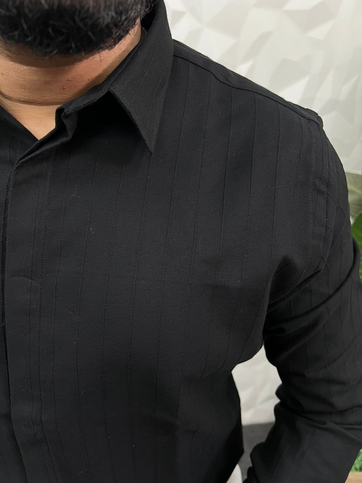 Self jacquard consil patti shirt ( black )