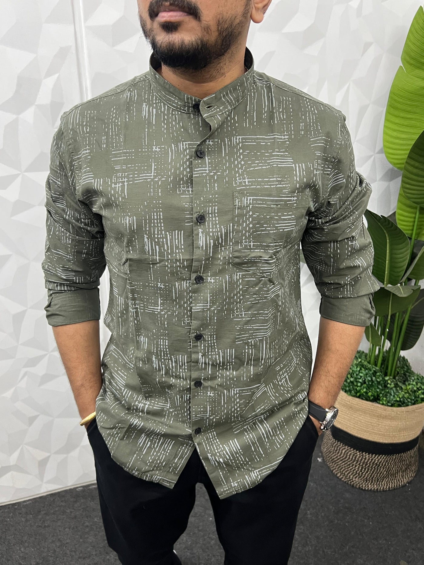 Mandarin collar printed shirt