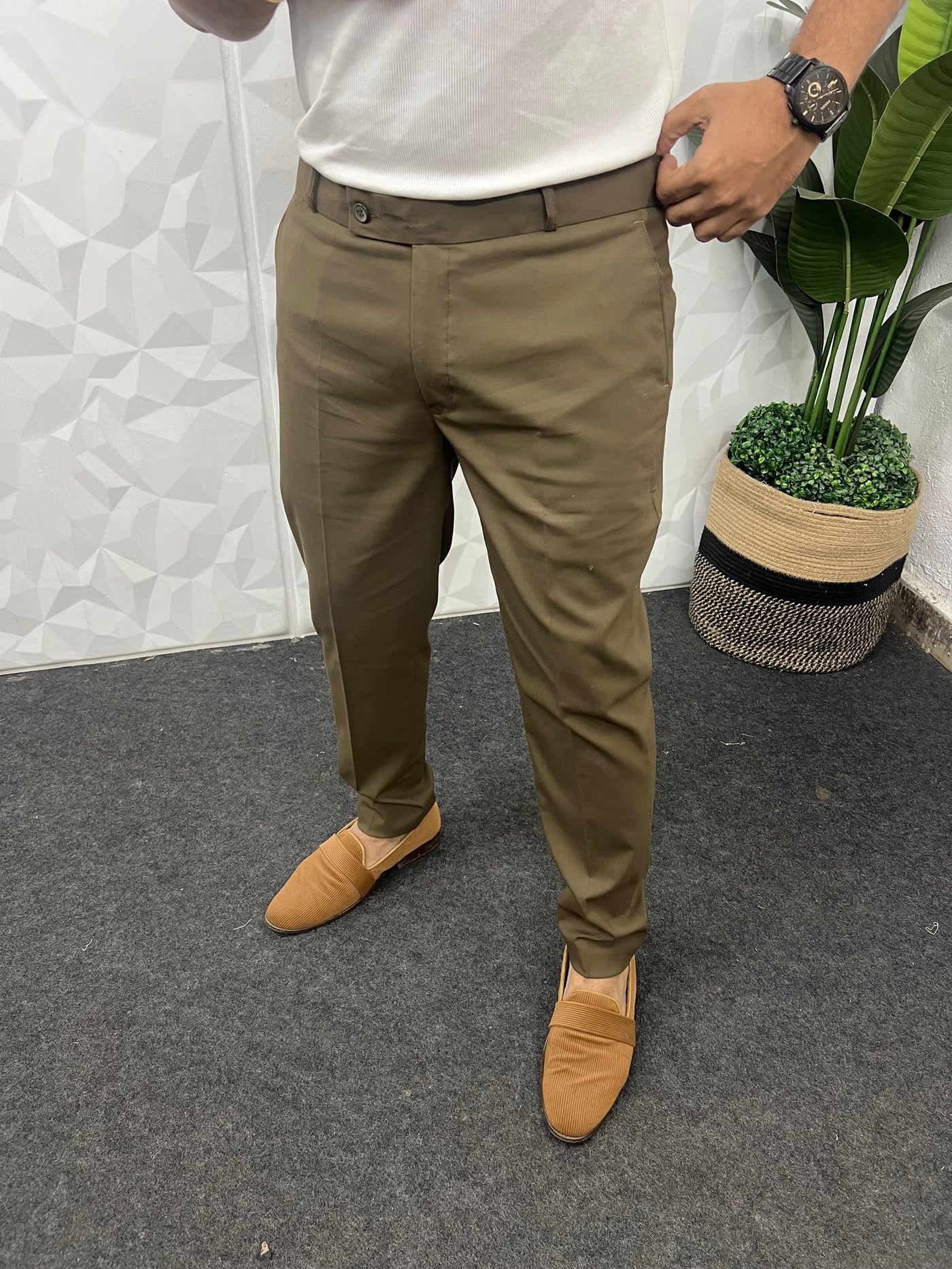 Melange cotton fabric trouser (Dark Brown)