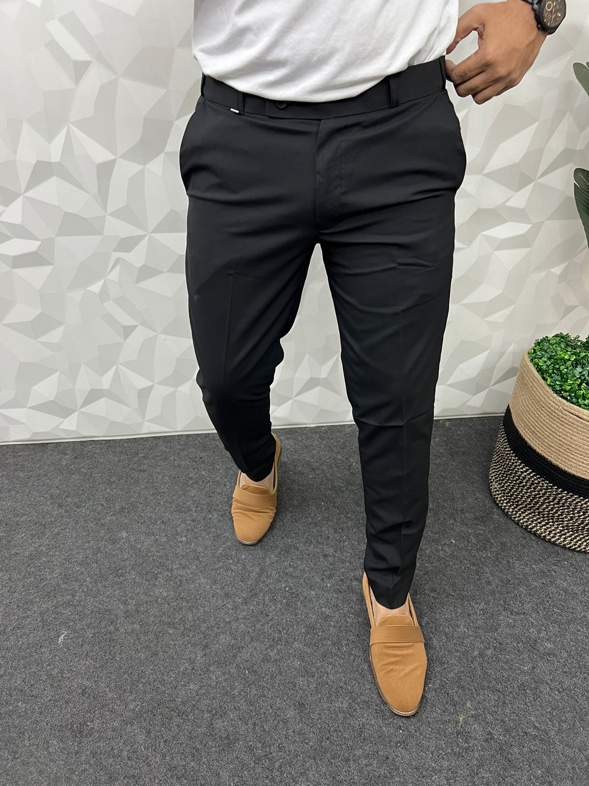 Cotton fabric waist adjustable trouser ( black )